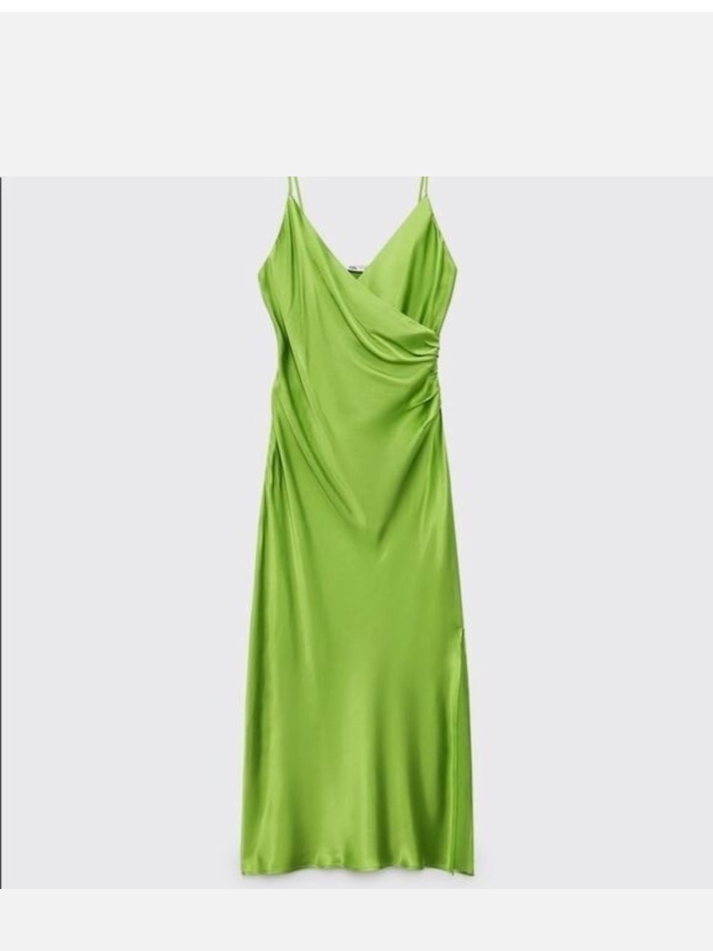 Zara Green Slip Midi Dress with Draped Bodice